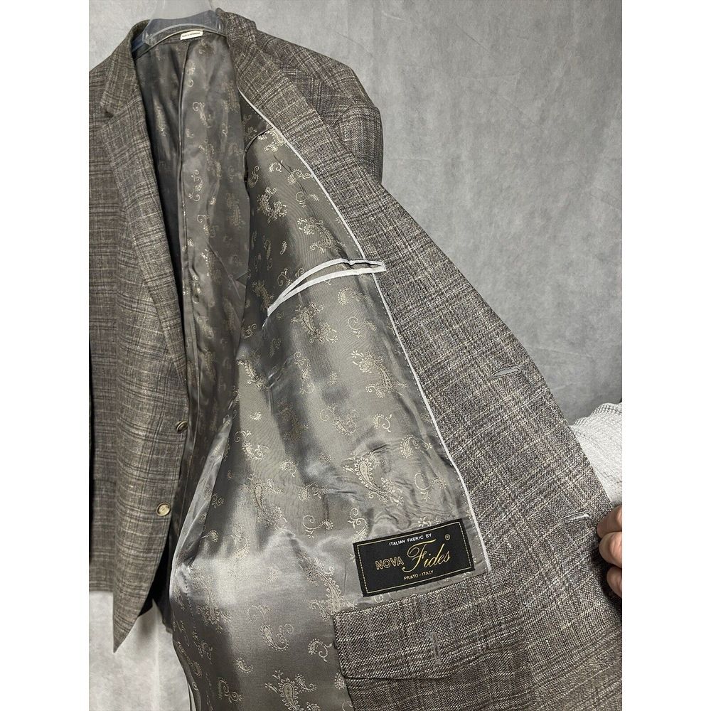 Joseph Abboud Blazer Men 54L Beige Brown Plaid Italian Fabric Nova Linen Luxury‎ - Picture 10 of 12